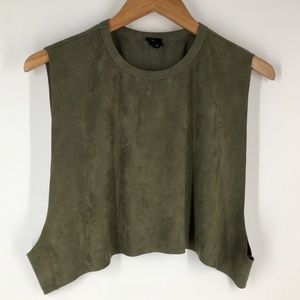 NUDE Olive Green Suede Muscle Crop Top Size Small